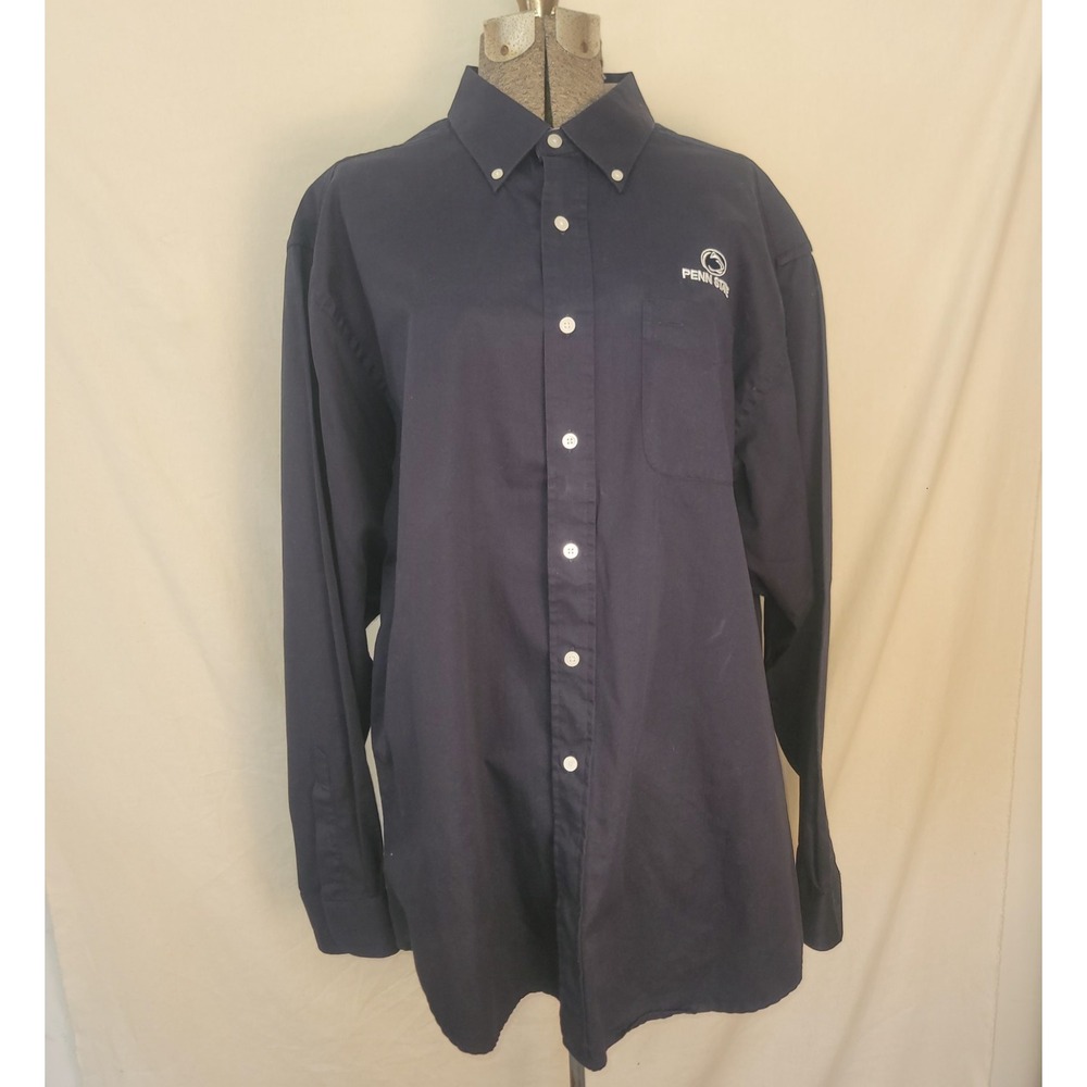 Penn‎ State Navy Blue Collared Button Up Cotton Embroidered Logo Long Sleeve XL